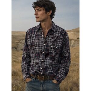 Rockmount Ranch Wear Western Shirt Mens S Patchwork Plaid Sawtooth Pearl Snap